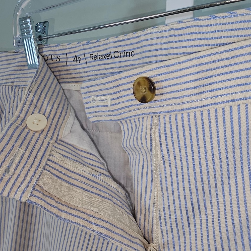 Talbots size 4P blue and white pinstriped relaxed chino pants, ankle length - Picture 3 of 8